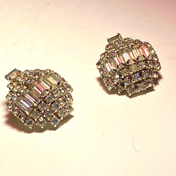 Beautiful vintage antique clip on earrings,silver with crystals,ABS rhinestones - Picture 4 of 9